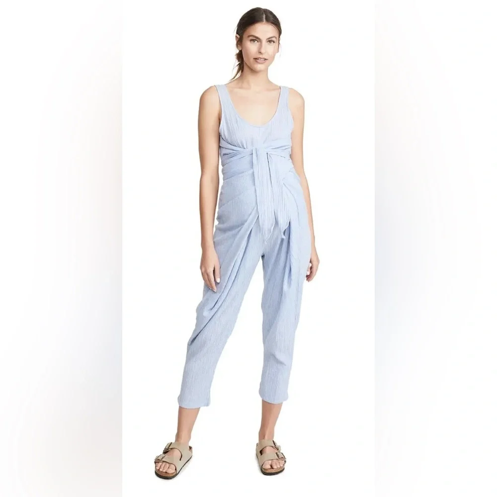 NWT HATCH Maternity The Wrap Around Jumpsuit Blue Gingham Size 2